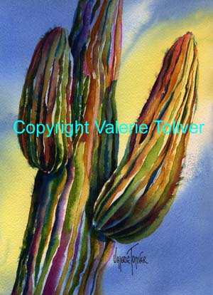 Towering Saguaro Watercolor Painting by Valerie Toliver